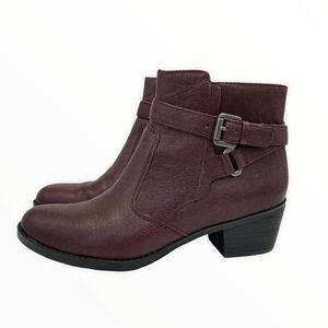 NATURALIZER Ranita Leather Wrap Buckle Ankle Boot Bootie Burgundy Brown Size 5.5